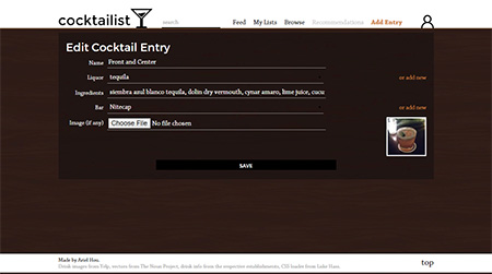 Cocktail add/edit entry form